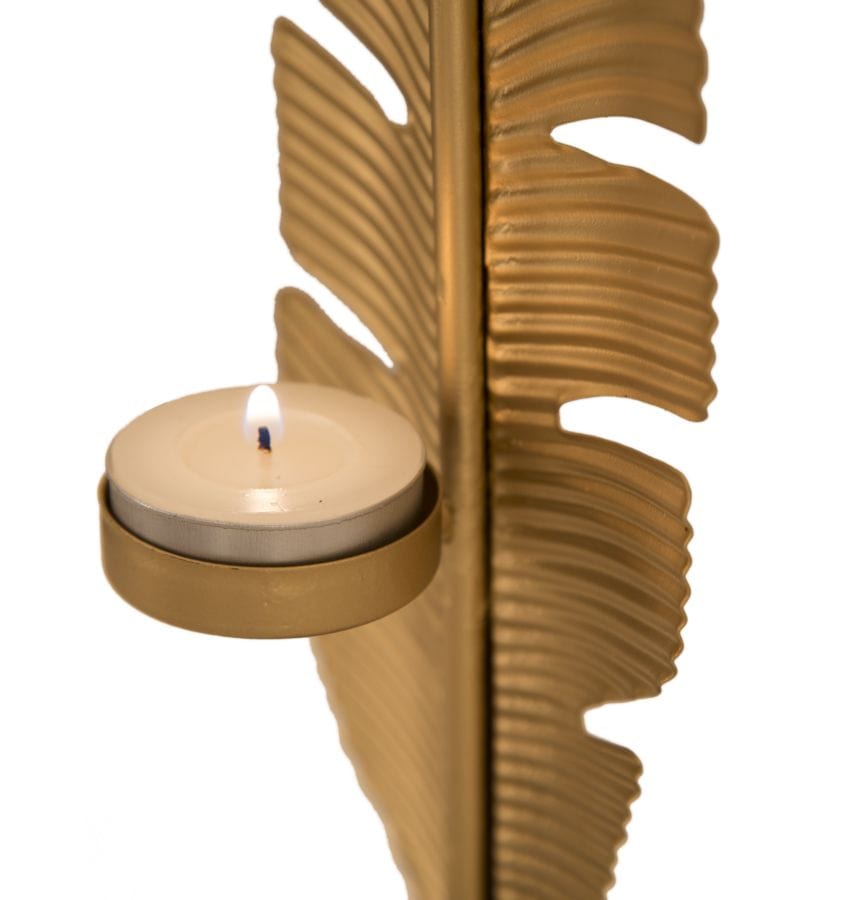 Scultura Foglia C/Porta Candela Glam cm 10x10x34 (6)