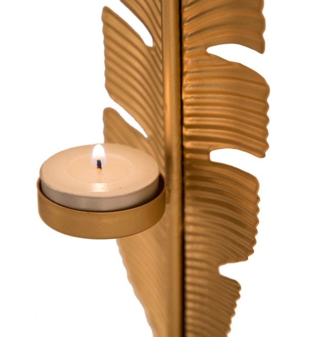 Scultura Foglia C/Porta Candela Glam cm 10x10x34 (6)