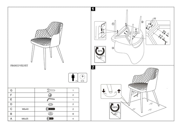Sedia da pranzo in velluto Frances Grigio (3)