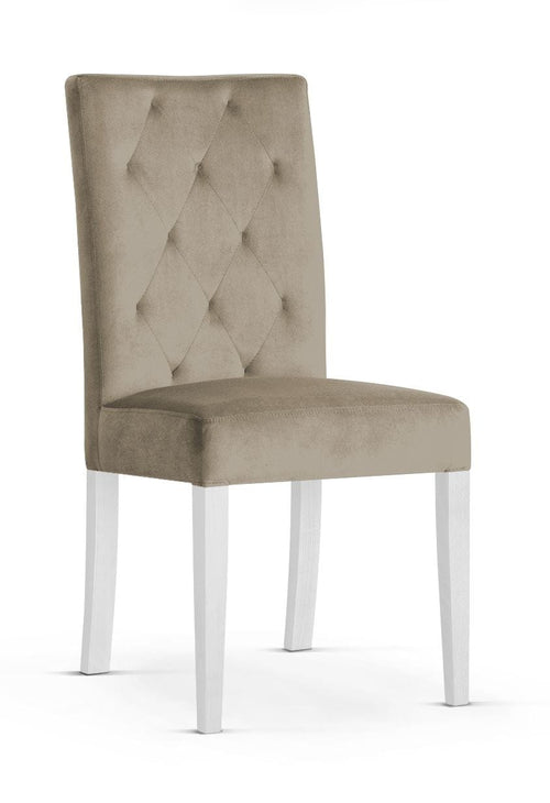 Sedia imbottita con tessuto e gambe in legno, Orlando Beige / Bianco, l46xL65xH102 cm