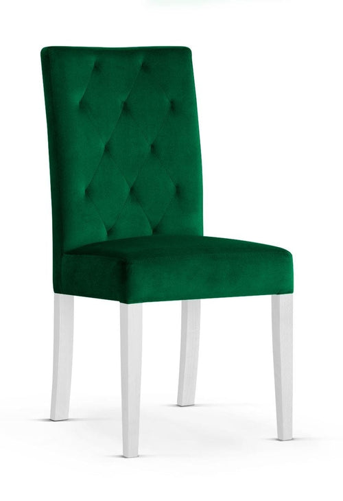 Sedia imbottita con tessuto e gambe in legno, Verde Orlando / Bianco, l46xL65xH102 cm