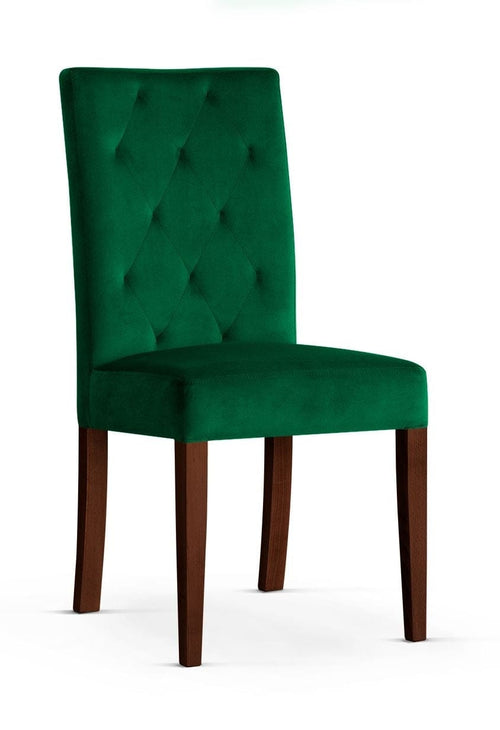 Sedia imbottita con tessuto e gambe in legno, Verde Orlando / Noce, l46xL65xH102 cm