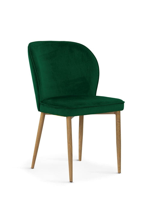 Sedia imbottita con tessuto e gambe in metallo, Aine Velvet Green / Oak, l54xL60xH87 cm