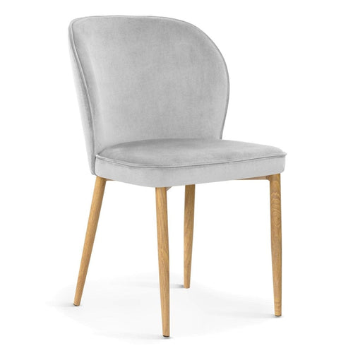 Sedia imbottita con tessuto e gambe in metallo, Aine Velvet Silver / Oak, l54xL60xH87 cm