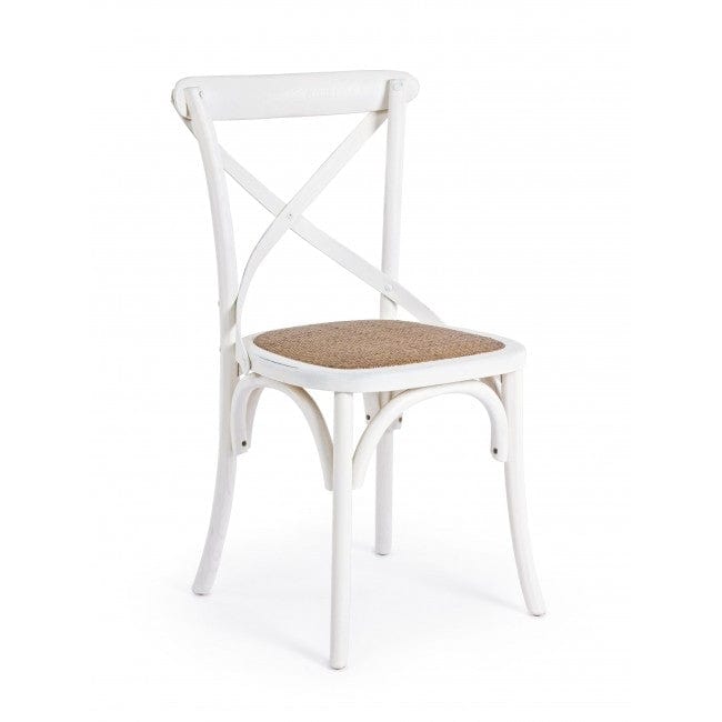 Sedia in legno e rattan Cross Bianco