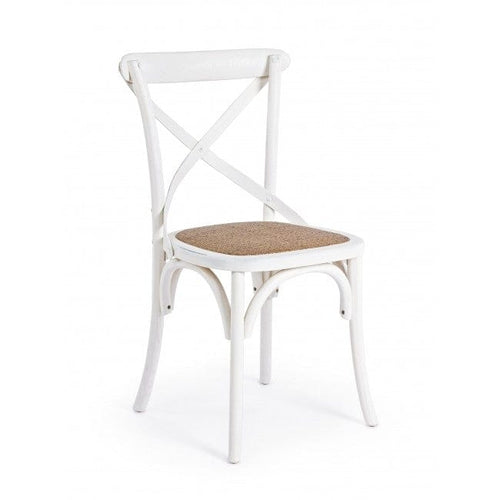 Sedia in legno e rattan Cross Bianco