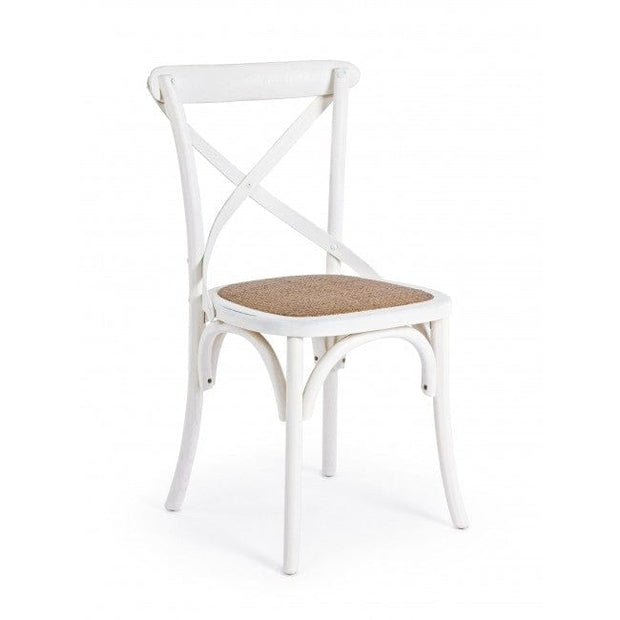 Sedia in legno e rattan Cross Bianco