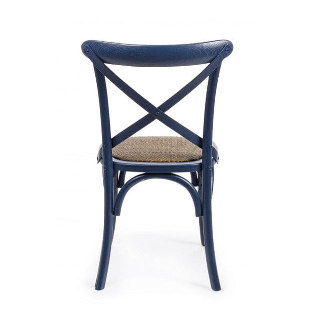 Sedia in legno e rattan Cross Blu (2)