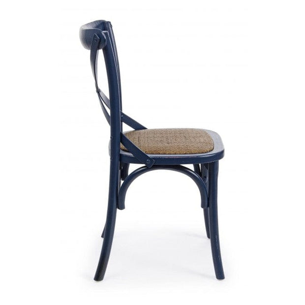 Sedia in legno e rattan Cross Blu (3)