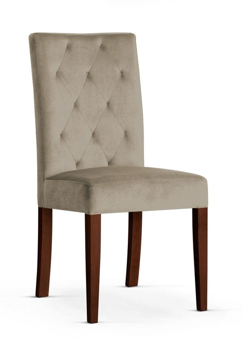 Sedia rivestita in tessuto e gambe in legno, Orlando Beige / Noce, l46xL65xH102 cm