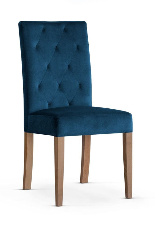 Sedia rivestita in tessuto e gambe in legno, Orlando Bleumarin / Rovere, l46xL65xH102 cm