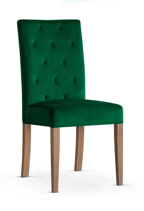 Sedia rivestita in tessuto e gambe in legno, Orlando Green / Oak, l46xL65xH102 cm