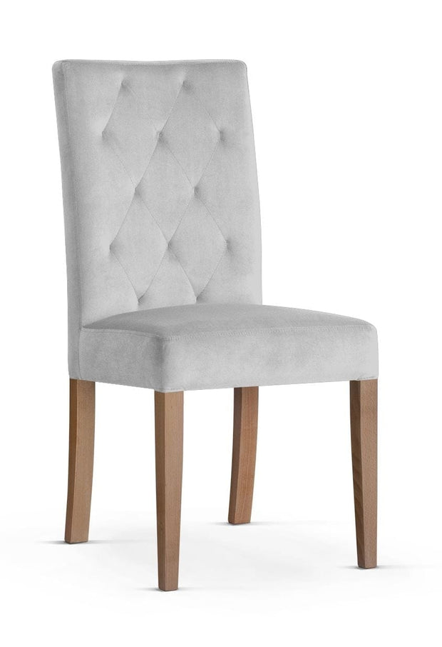 Sedia rivestita in tessuto e gambe in legno, Orlando Silver / Oak, l46xL65xH102 cm