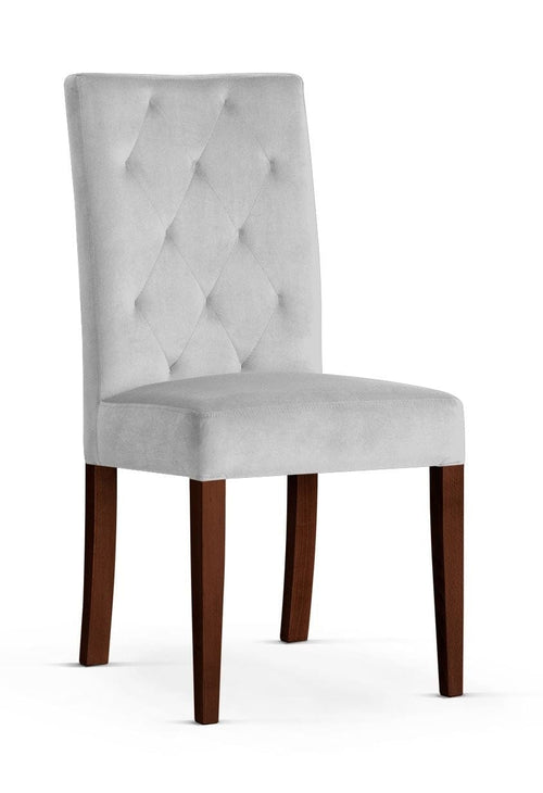 Sedia rivestita in tessuto e gambe in legno, Orlando Silver / Walnut, l46xL65xH102 cm