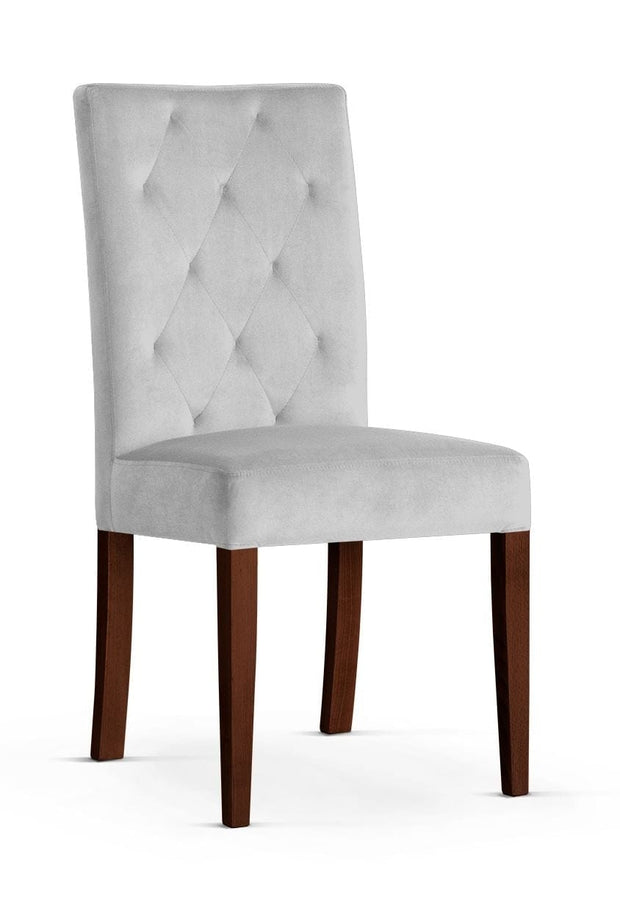Sedia rivestita in tessuto e gambe in legno, Orlando Silver / Walnut, l46xL65xH102 cm