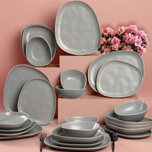 Servizio di piatti in ceramica Tetra Grigio, 24 pezzi