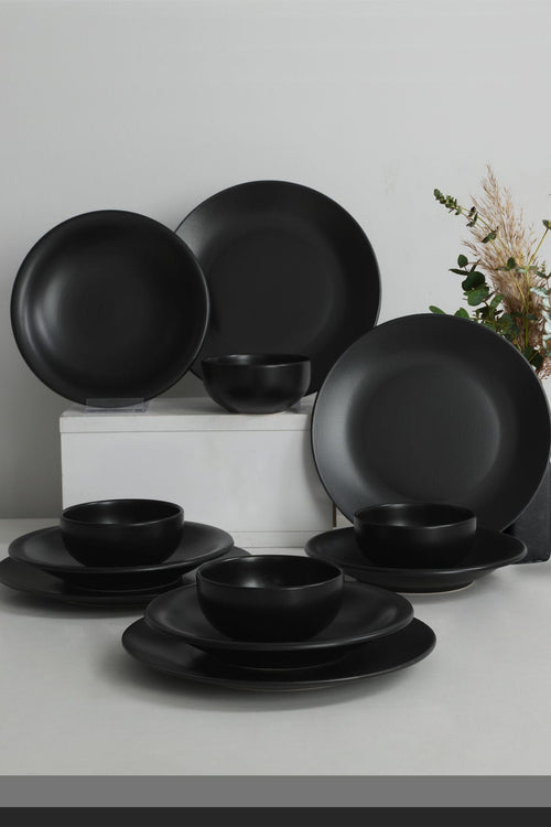 Servizio di piatti in ceramica Tyo Nero, 12 pezzi