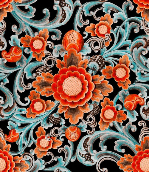 Set 3 rotoli carta da parati digitale pittura floreale scuro