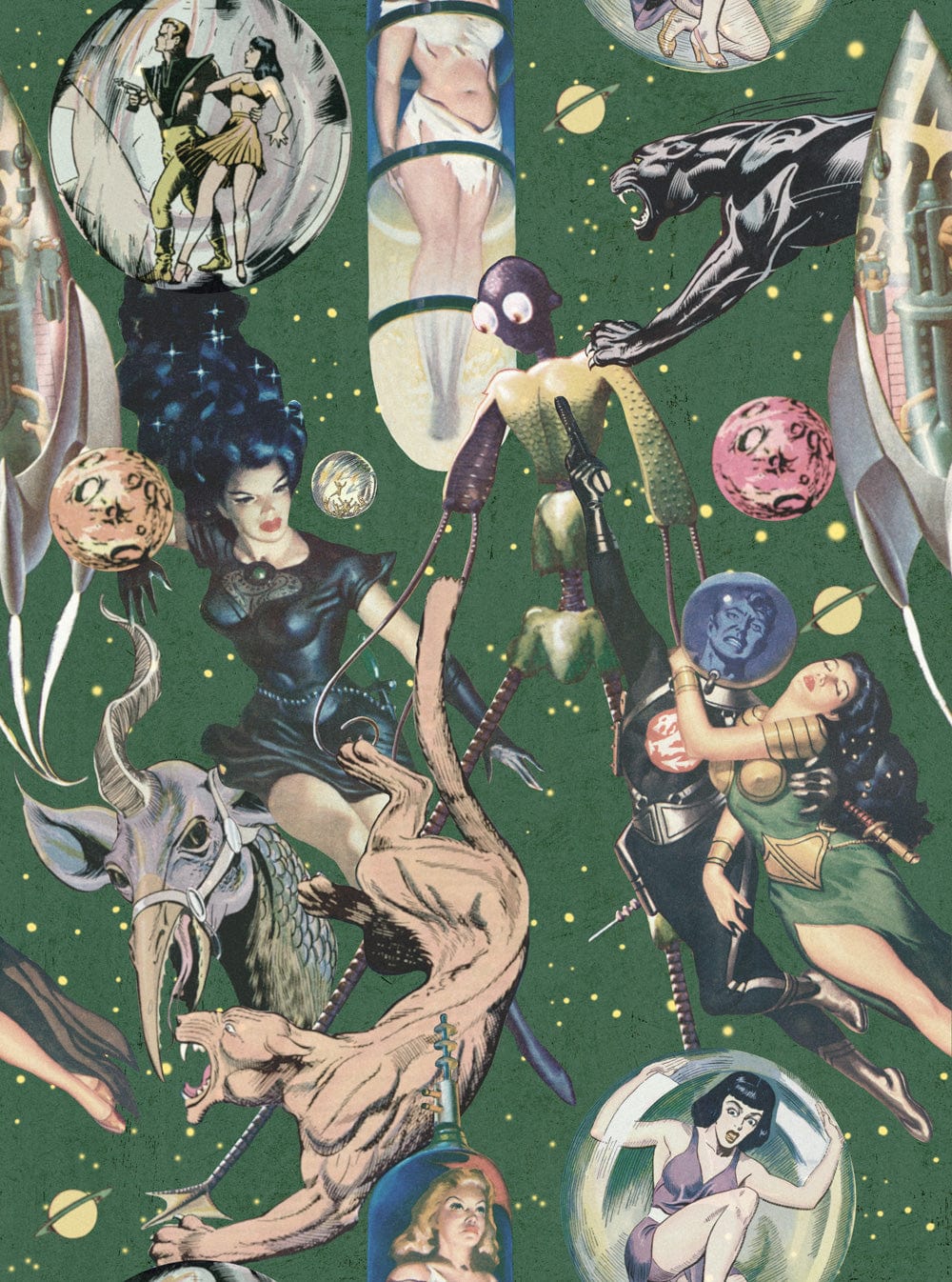Set 3 rotoli Carta da parati digitale stampata con fumetti di fantascienza