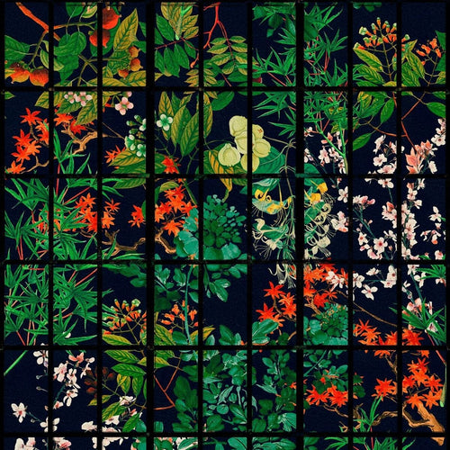 Set 3 rotoli Carta da parati digitale stampata Giardino giapponese di notte
