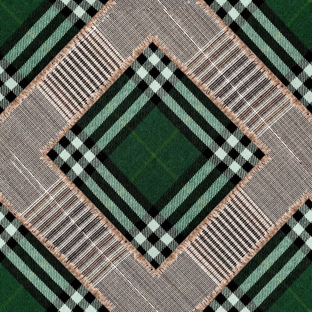 Set 3 rotoli Carta da parati stampata in digitale Patchwork a scacchi verde inglese