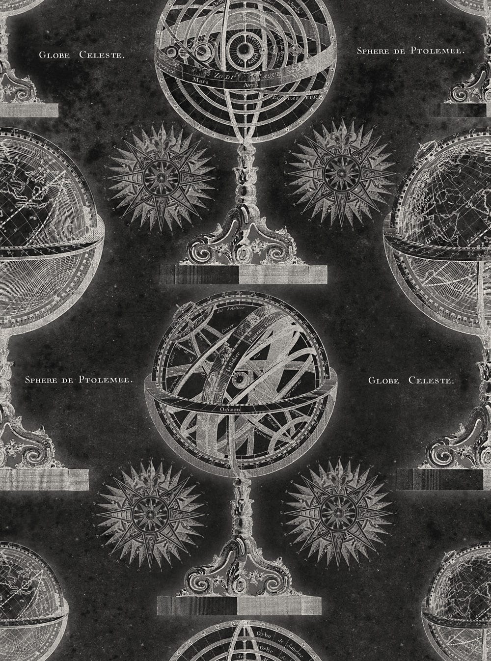 Set 3 rotoli di carta da parati stampata in digitale Armillary Black