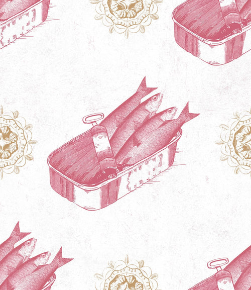 Set 3 rotoli di carta da parati stampata in digitale Sardines Red