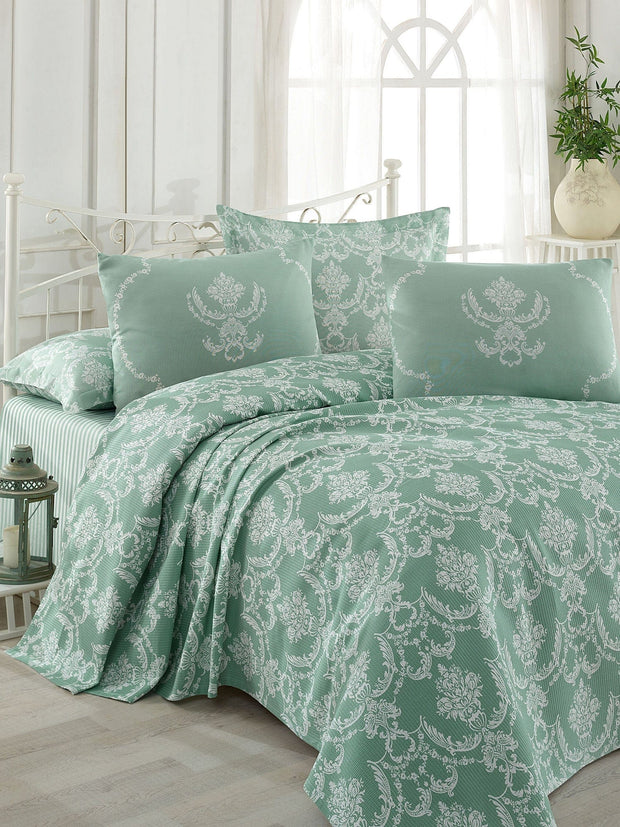 Set Copriletto con lenzuolo e 2 federe per cuscini Pure Verde, 200 x 235 cm