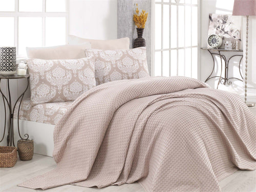 Set Copriletto con lenzuolo e 2 federe per cuscini Summer Beige, 200 x 235 cm