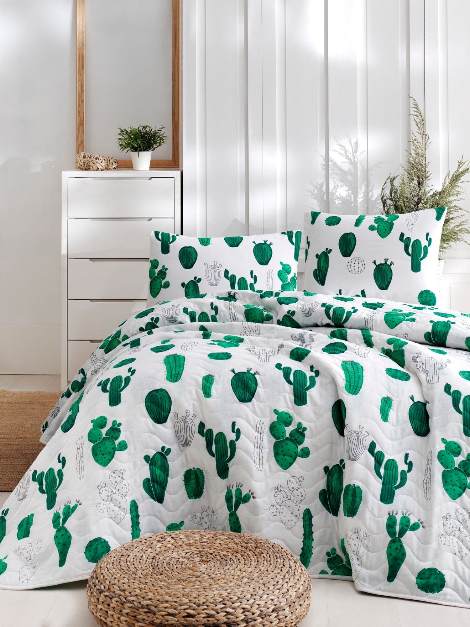 Set Copriletto e 2 federe per cuscini Cactus Verde, 200 x 220 cm