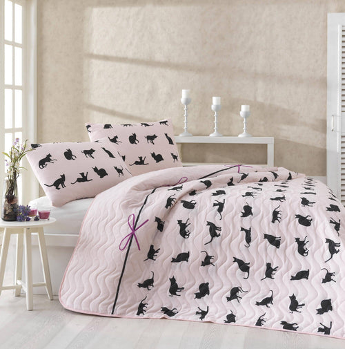 Set Copriletto e 2 federe per cuscini Cats Rosa, 200 x 220 cm