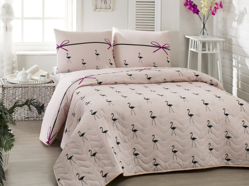 Set Copriletto e 2 federe per cuscini Flamingo Rosa, 200 x 220 cm