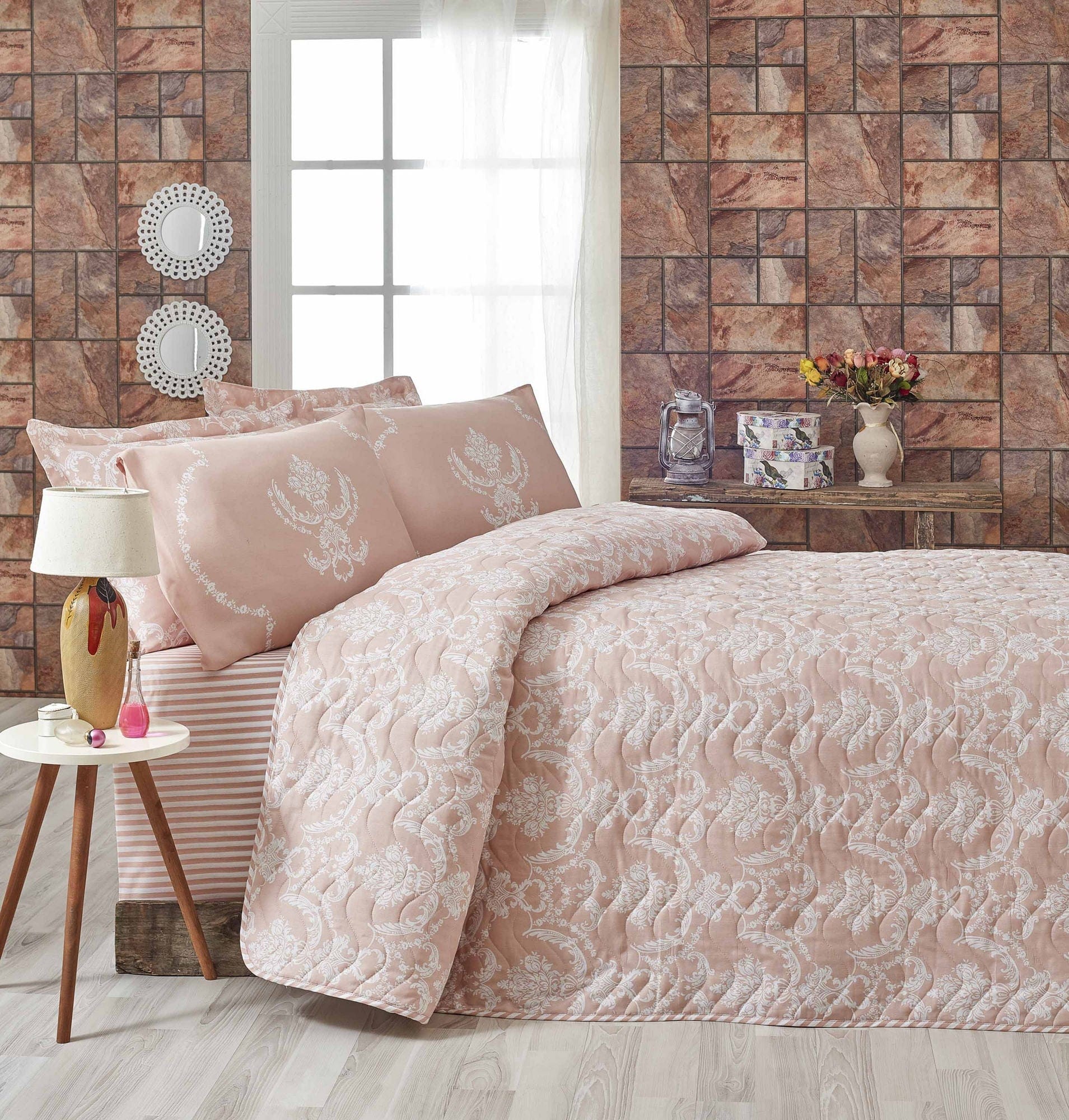 Set Copriletto e 2 federe per cuscini Pure Rosa, 200 x 220 cm