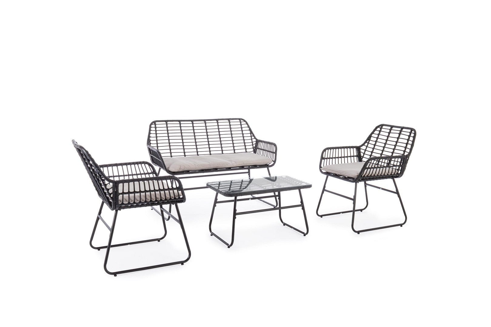 Bizzotto Set da giardino 4 posti con tavolino Burrel Nero