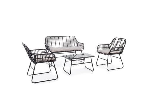 Bizzotto Set da giardino 4 posti con tavolino Burrel Nero