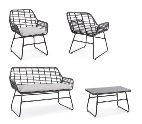 Bizzotto Set da giardino 4 posti con tavolino Burrel Nero