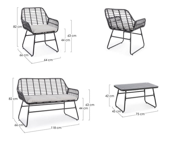 Bizzotto Set da giardino 4 posti con tavolino Burrel Nero