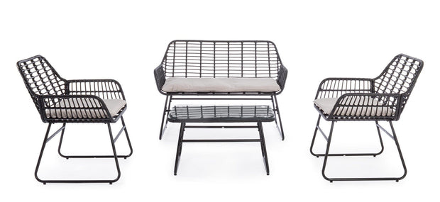 Bizzotto Set da giardino 4 posti con tavolino Burrel Nero