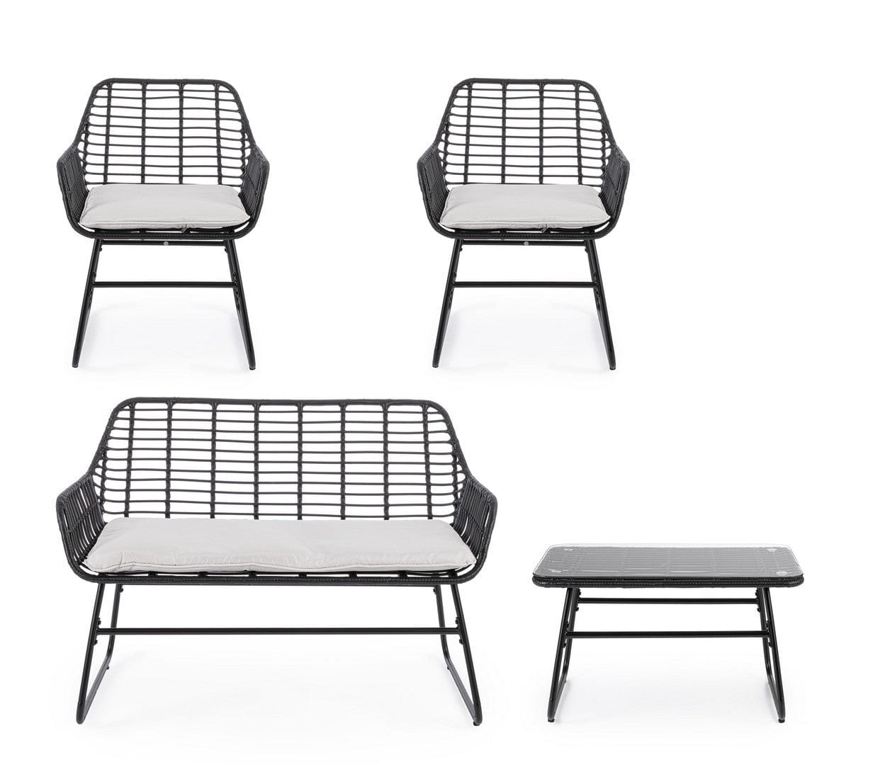 Bizzotto Set da giardino 4 posti con tavolino Burrel Nero