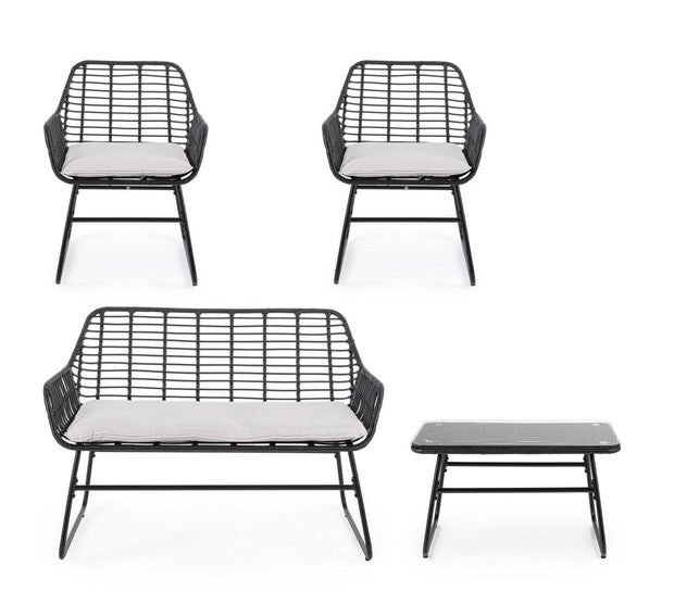 Bizzotto Set da giardino 4 posti con tavolino Burrel Nero