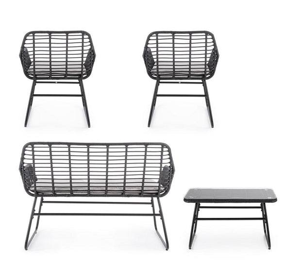 Bizzotto Set da giardino 4 posti con tavolino Burrel Nero