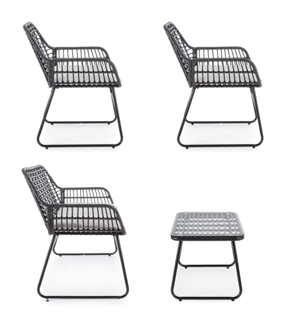 Bizzotto Set da giardino 4 posti con tavolino Burrel Nero