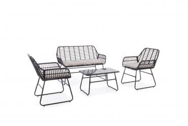 Bizzotto Set da giardino 4 posti con tavolino Burrel Nero