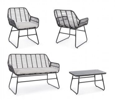 Bizzotto Set da giardino 4 posti con tavolino Burrel Nero