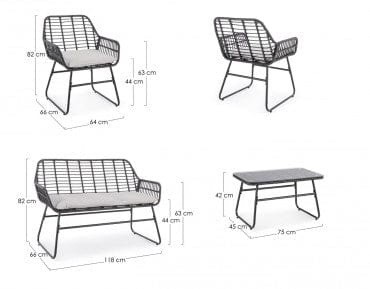 Bizzotto Set da giardino 4 posti con tavolino Burrel Nero
