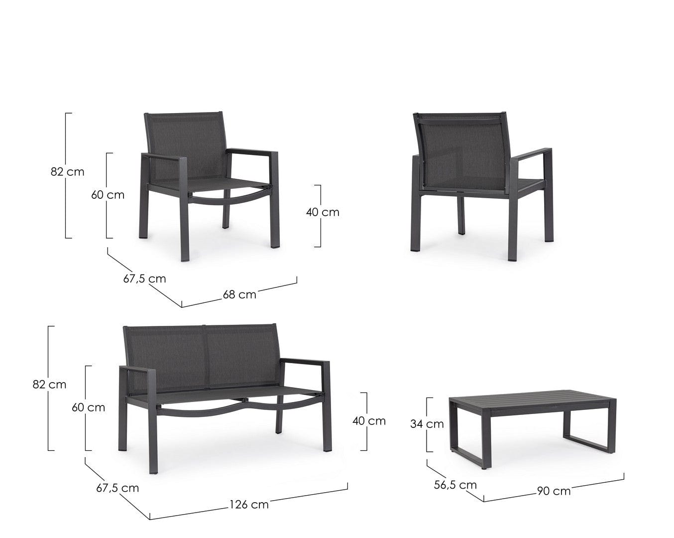 Bizzotto Set da giardino 4 posti con tavolino Kallen Antracite