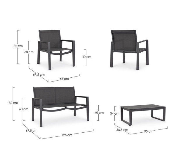 Bizzotto Set da giardino 4 posti con tavolino Kallen Antracite