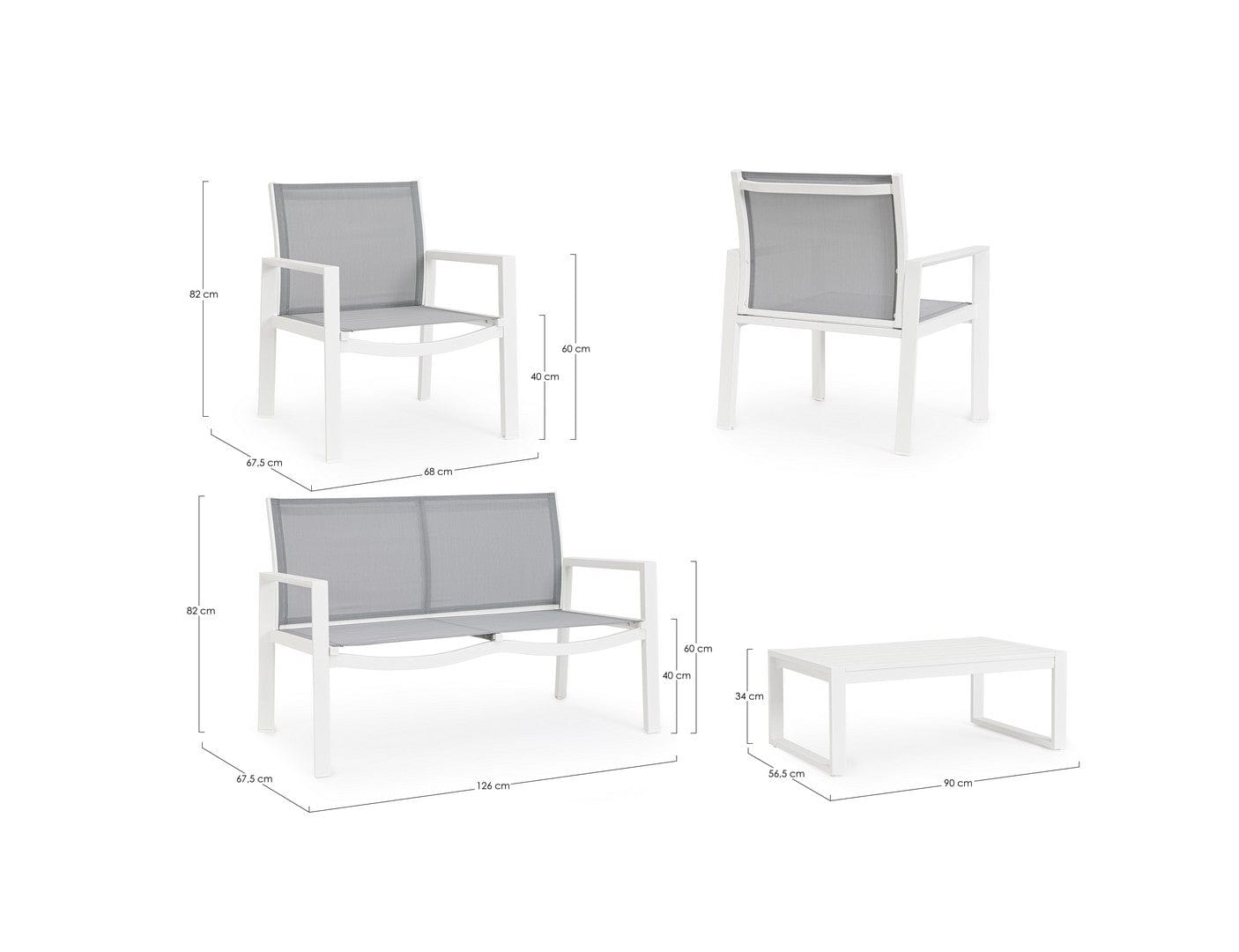 Bizzotto Set da giardino 4 posti con tavolino Kallen Bianco