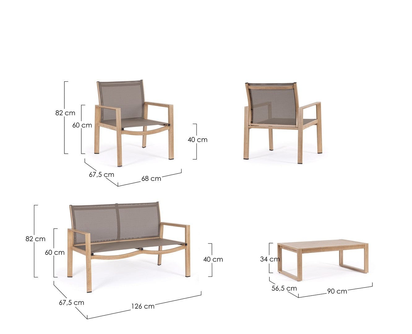 Bizzotto Set da giardino 4 posti con tavolino Kallen Naturale