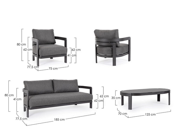 Bizzotto Set da giardino 4 posti con tavolino Presley Antracite